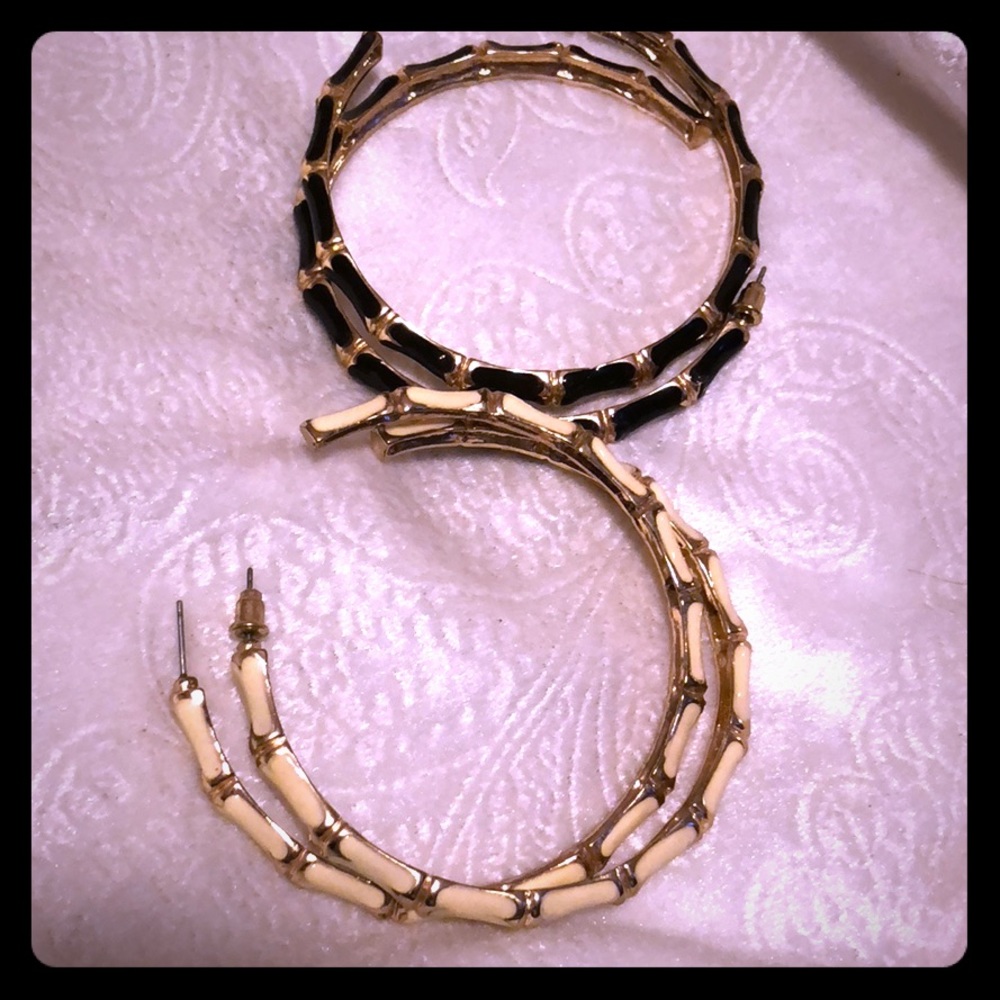 Gold and black and white and black earrings